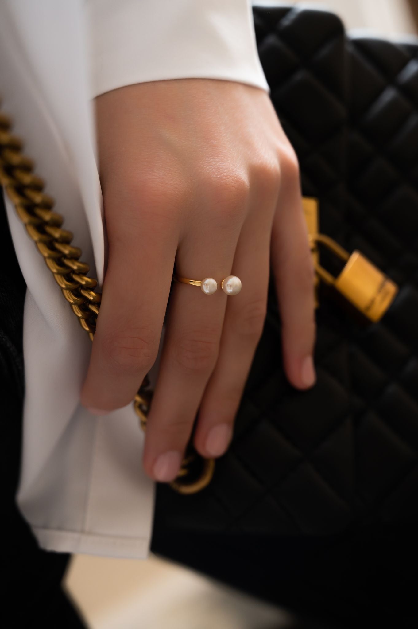 double pearl gold ring