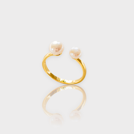 Gold Double Pearl Adjustable Ring