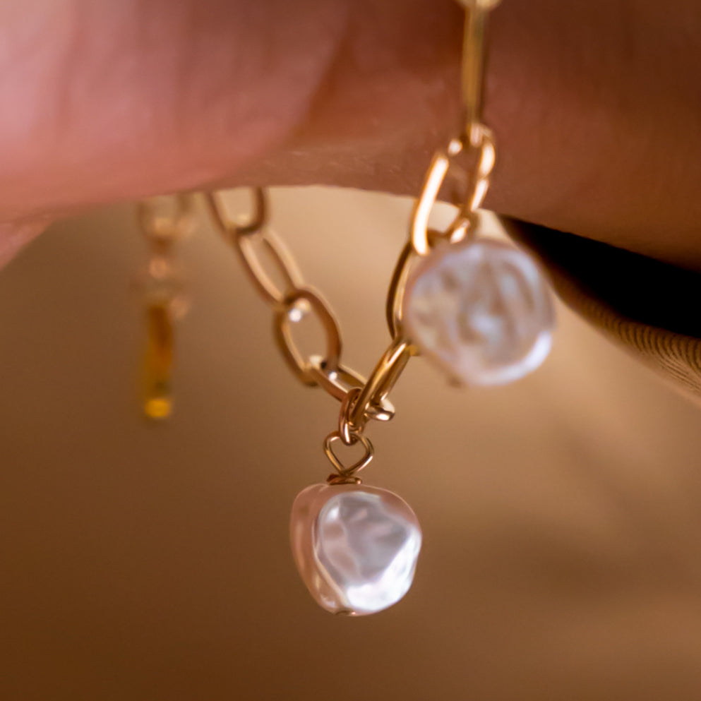 gold keshi pearl charm bracelet